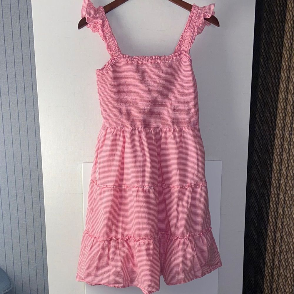 J. Crew Pink Striped ladies small smocked Dress pink and white
